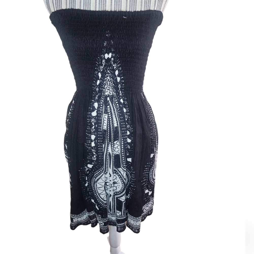 Sapogee women's black/white design strapless  smocked top dress size S